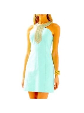 Lilly pulitzer Adelina shift dress Poolside Blue gold beaded dress